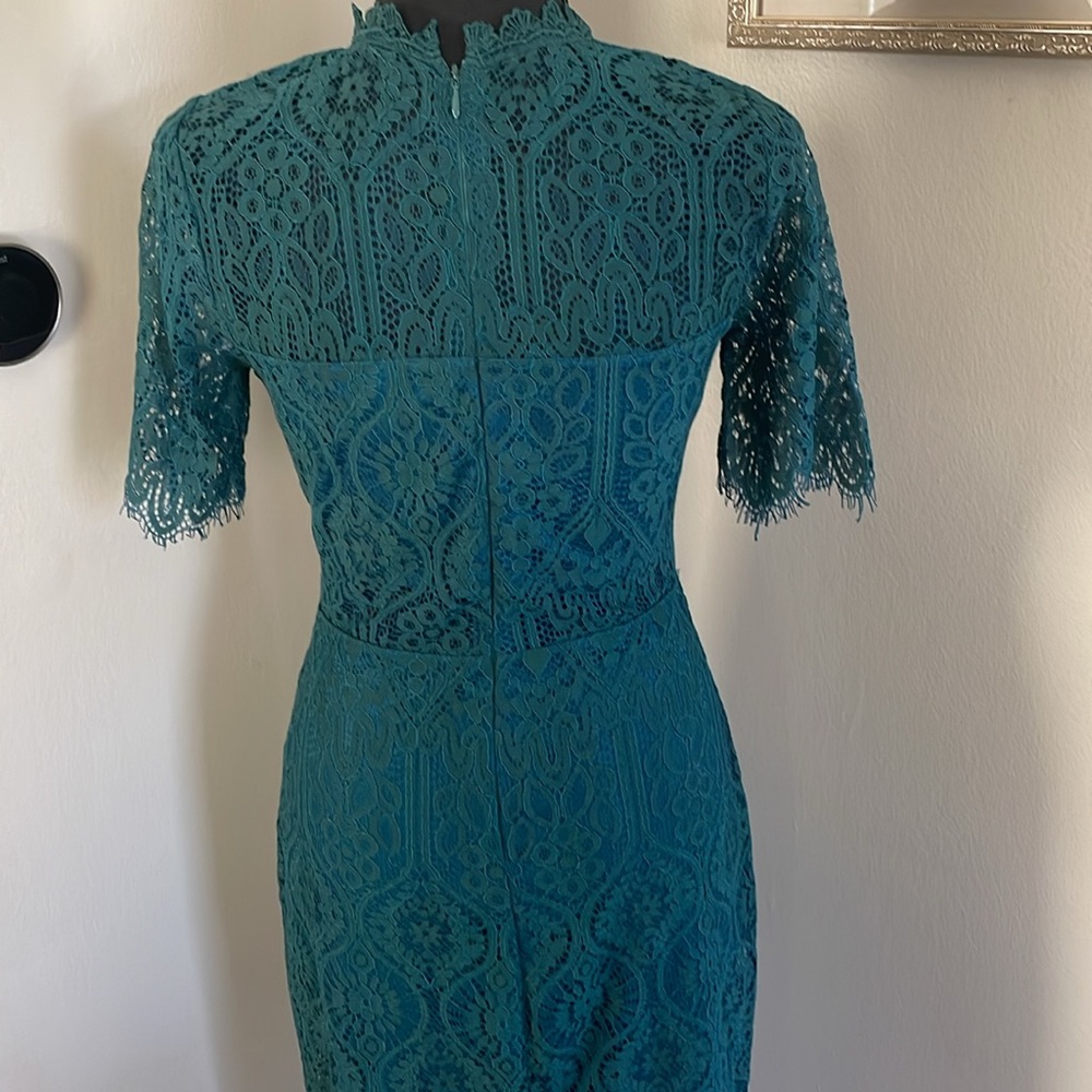 LULUS Remarkable Forest Green Sheer Lace Short Sleeve Mini Dress - Picture 14 of 15